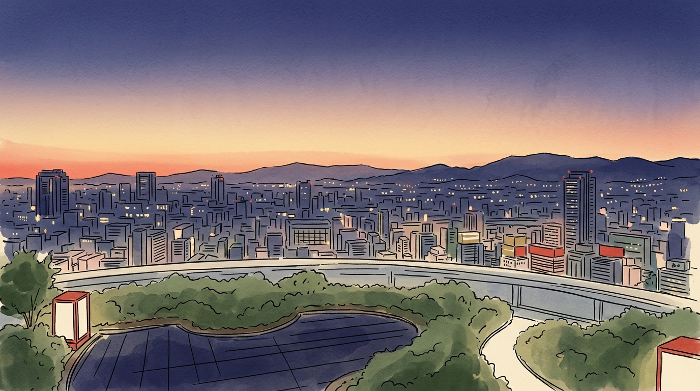 梅田空中庭園展望台的黃昏城市夜景